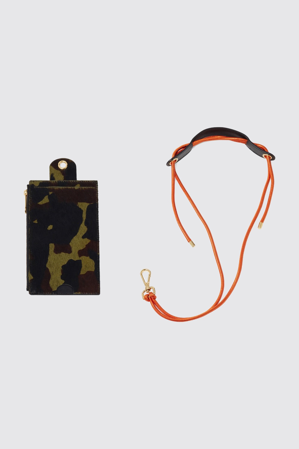 The Minis - Large neck wallet in orange Camouflage printed leather