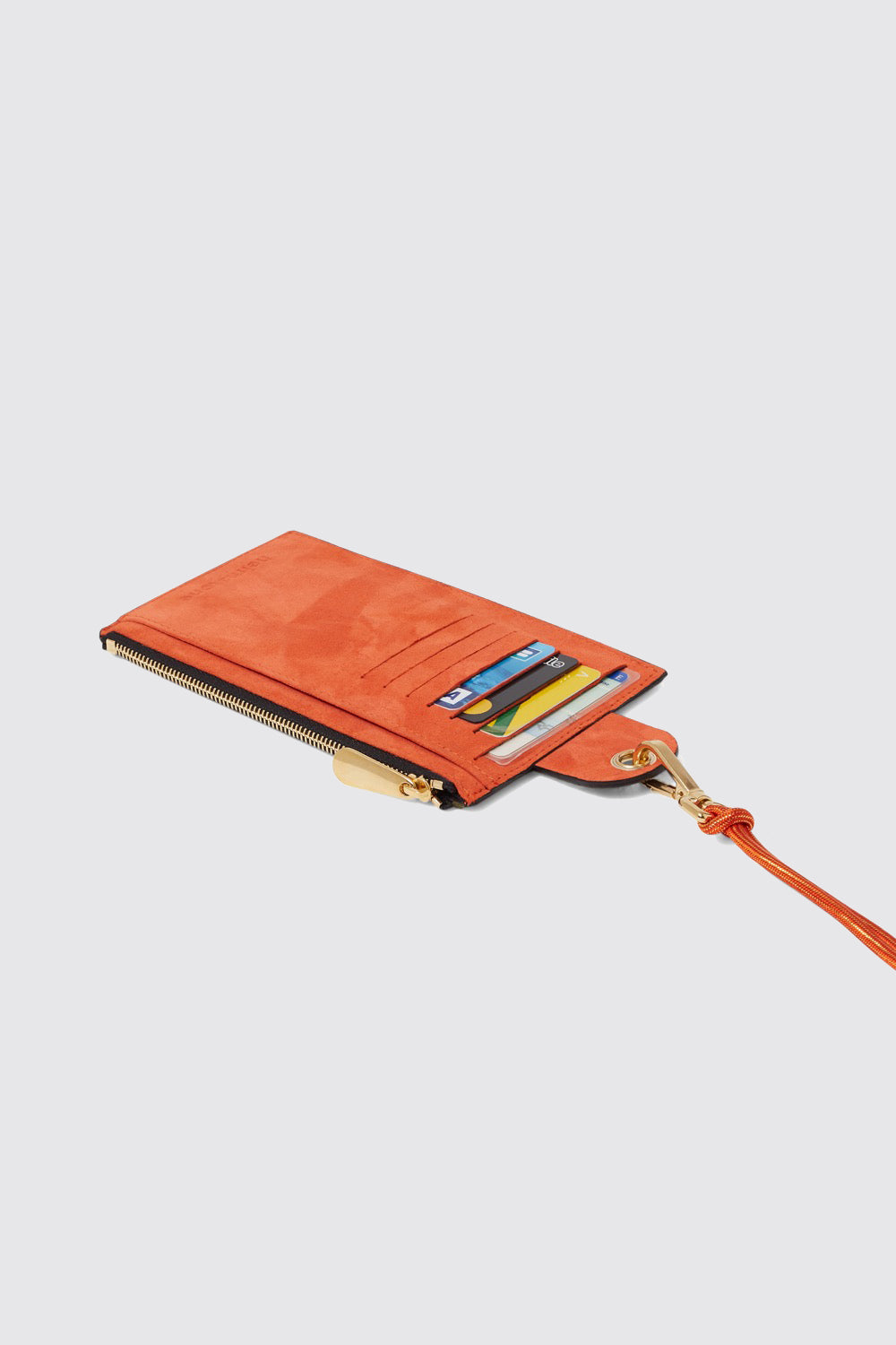 The Minis - Large neck wallet in orange Camouflage printed leather