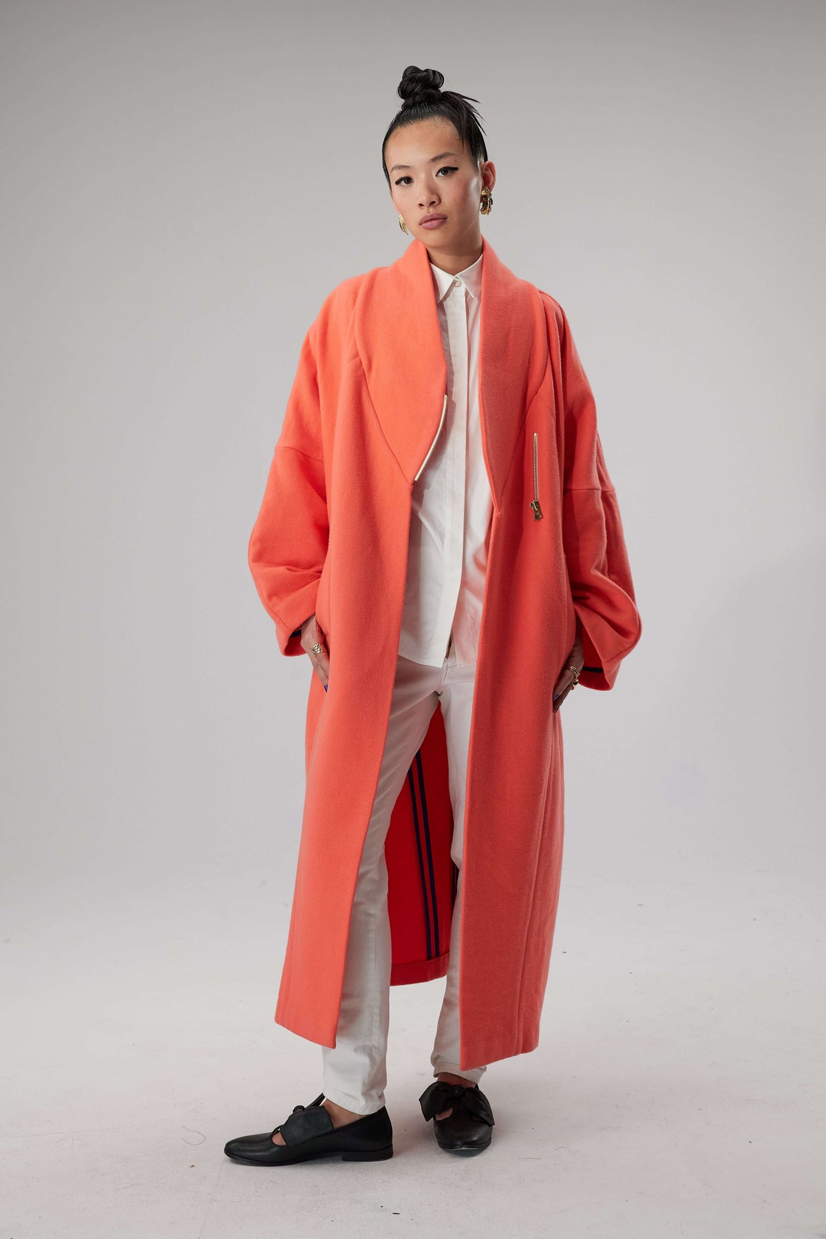 Eren coat in Reef orange woolen fabric and cashmere