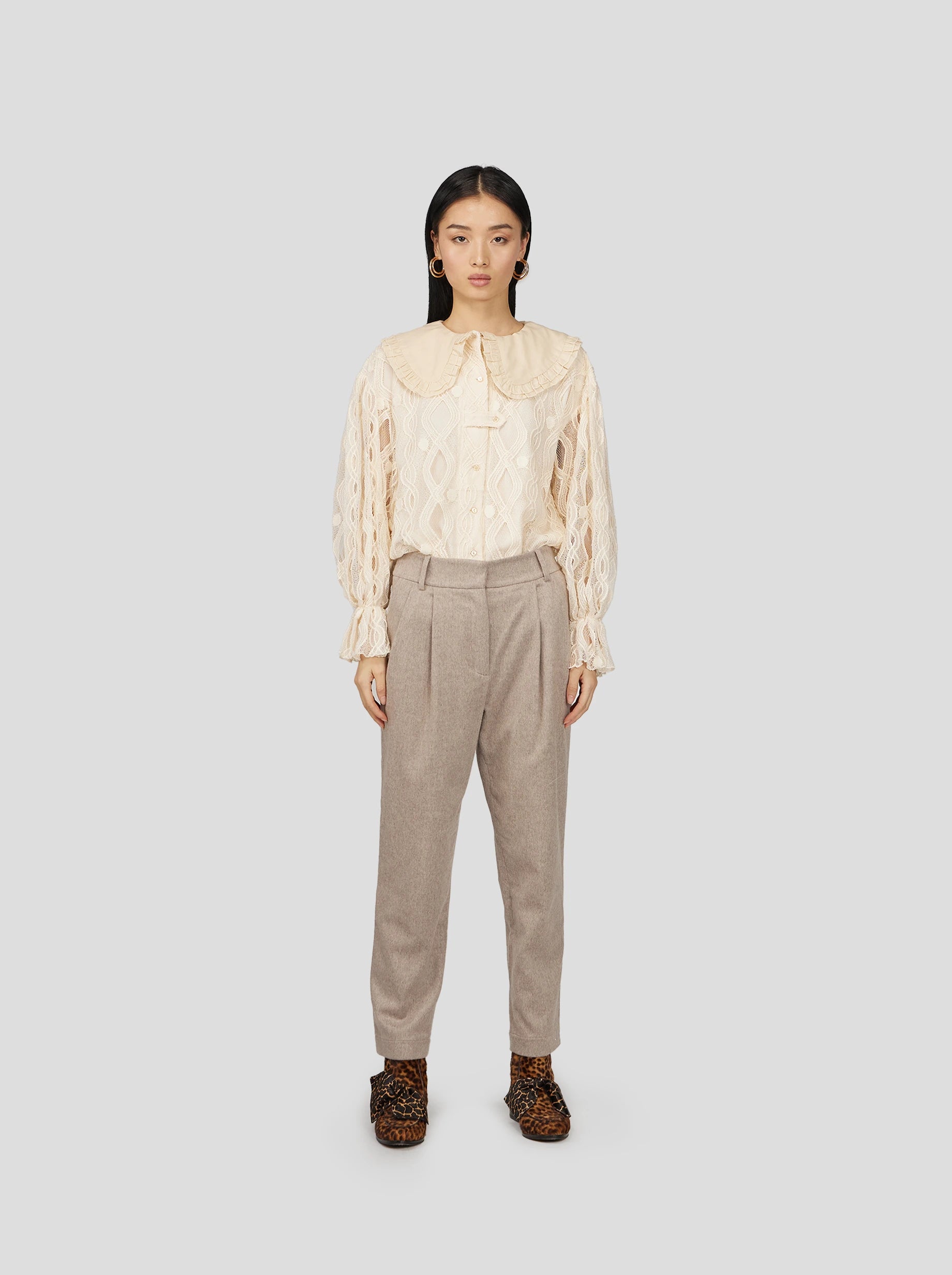 Pantalon Gabriel en flanelle taupe glacé