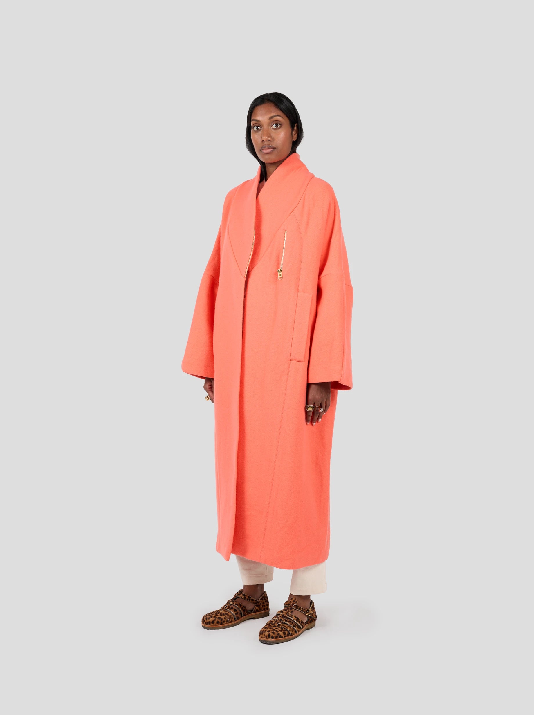 Manteau Eren en lainage cachemire orange Reef