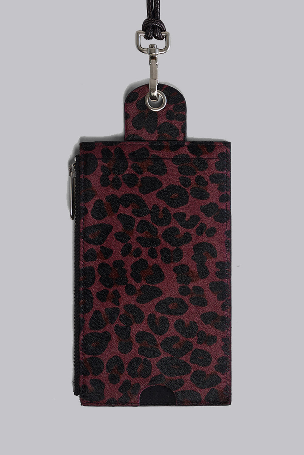 Les Minis - Large Portefeuille à cordon en cuir imprimé léopard bordeaux