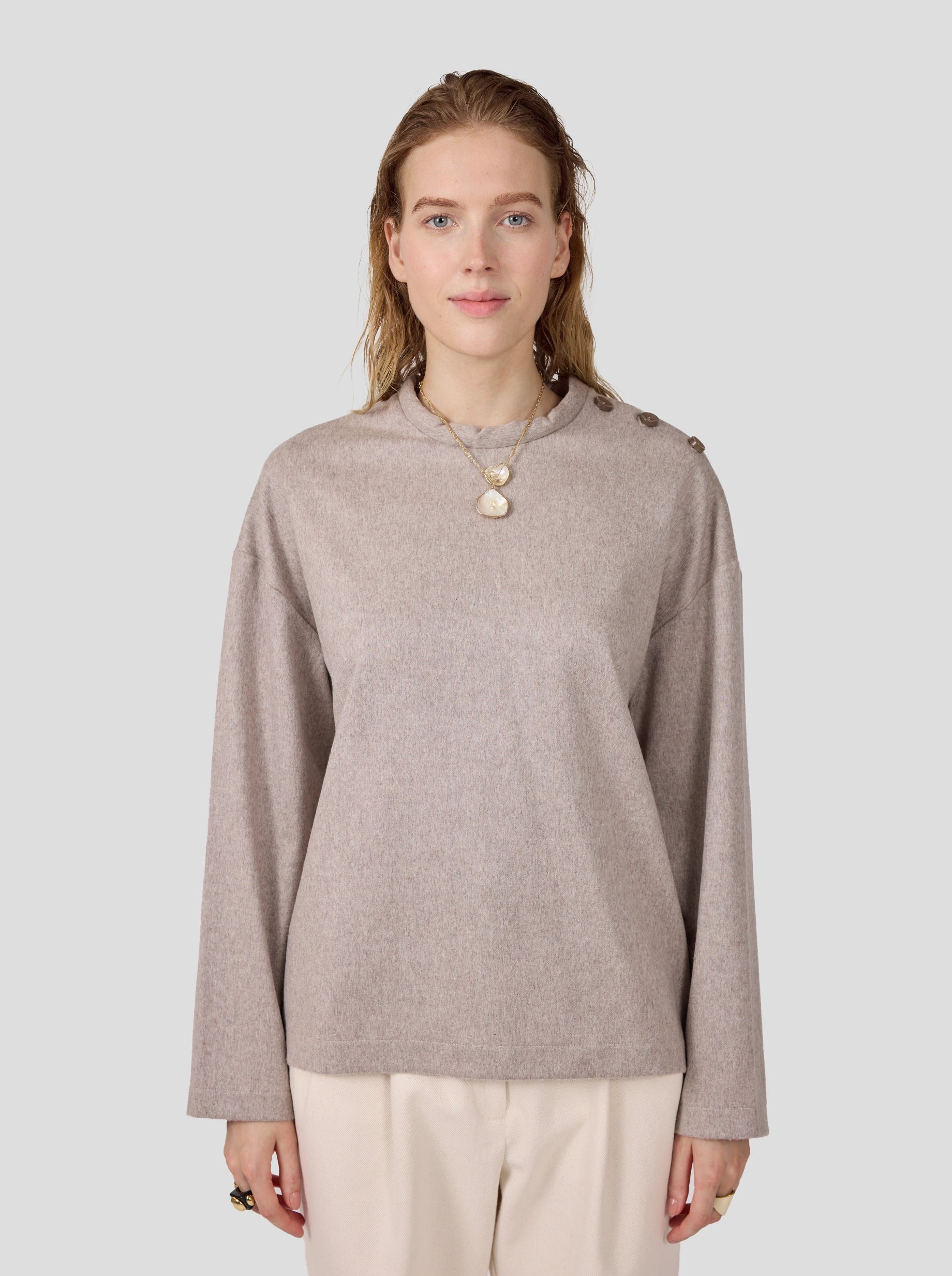 Pull Bobbi en flanelle taupe glacé 