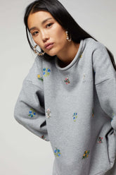 Harlem jumper in grey beaded embroideried fleece