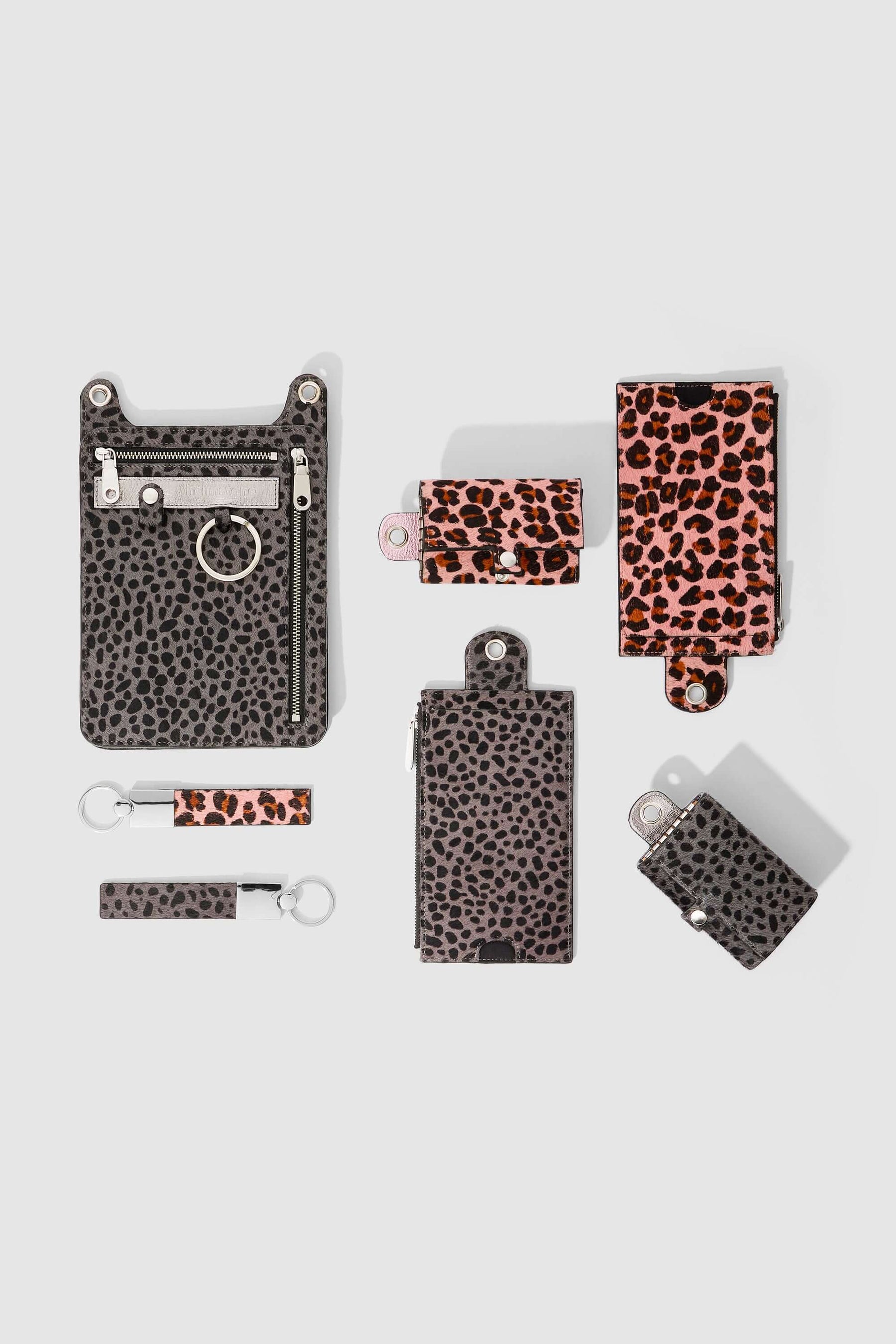The Minis - 6 key holder in grey Cheetah printed leather