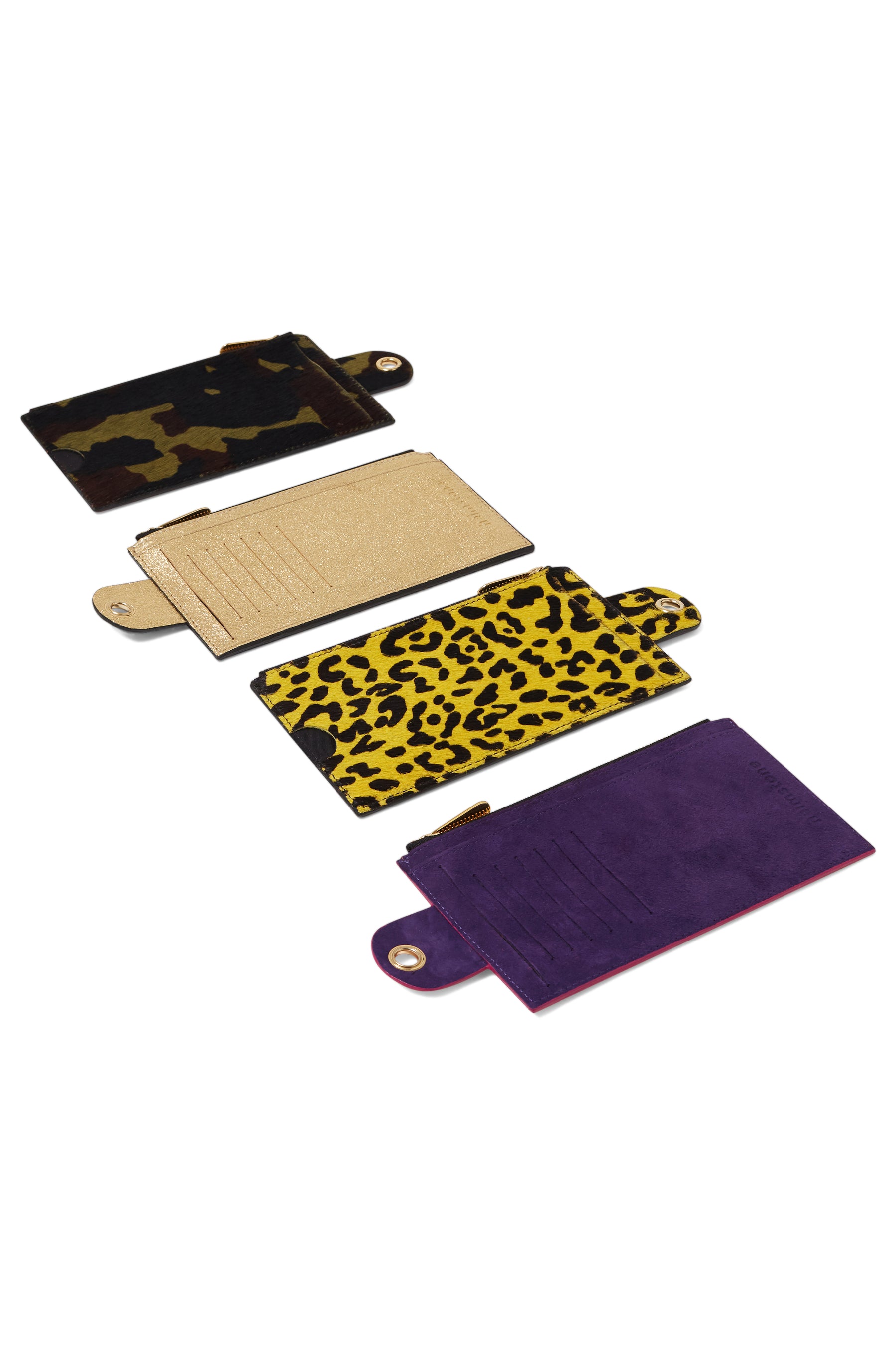 The Minis - Large neck wallet in blue Cheetah printed leather