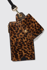 Les Minis - Large portefeuille à cordon en cuir imprimé léopard gris