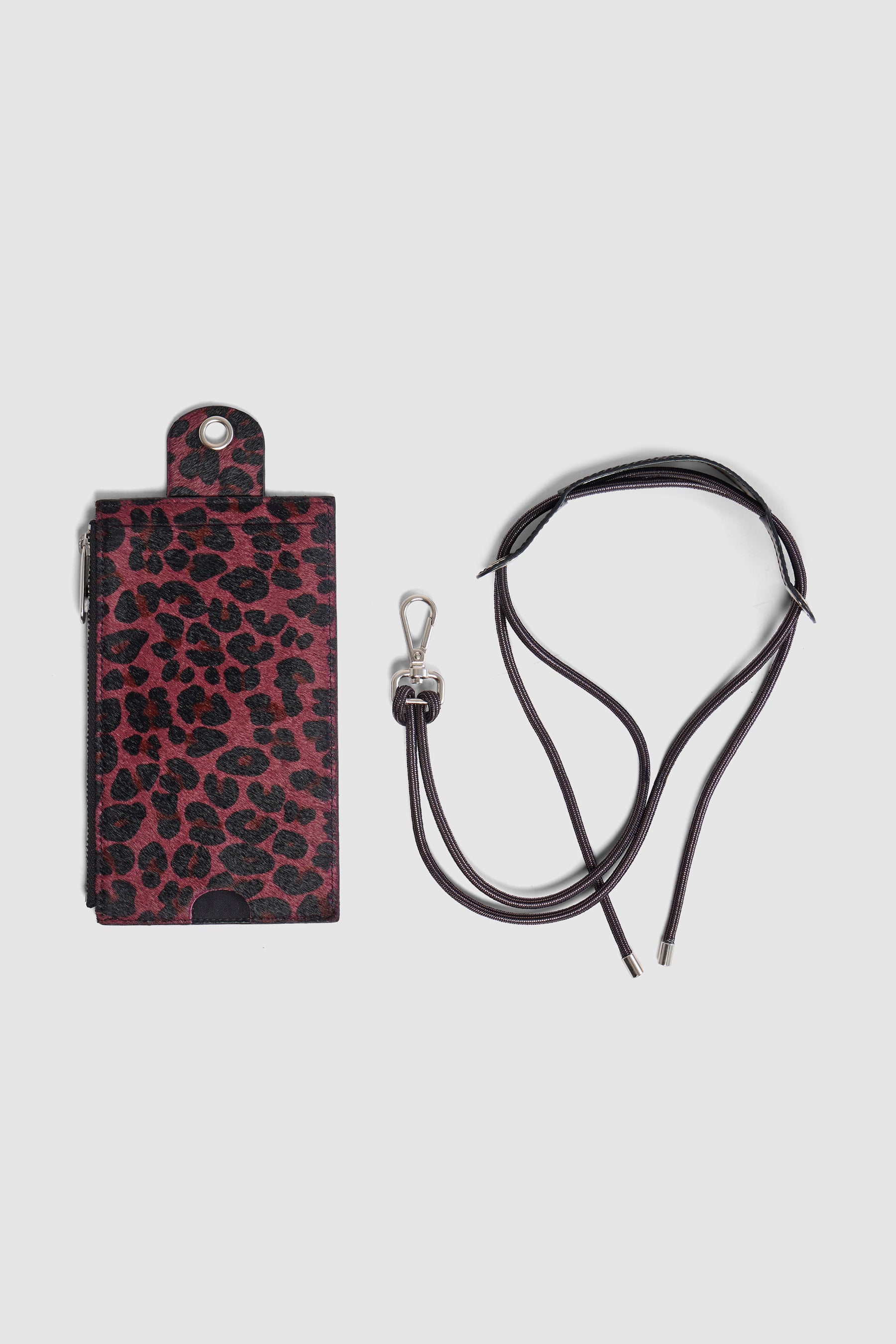 The Minis - Large neck wallet in burgundy Leopard printed leather