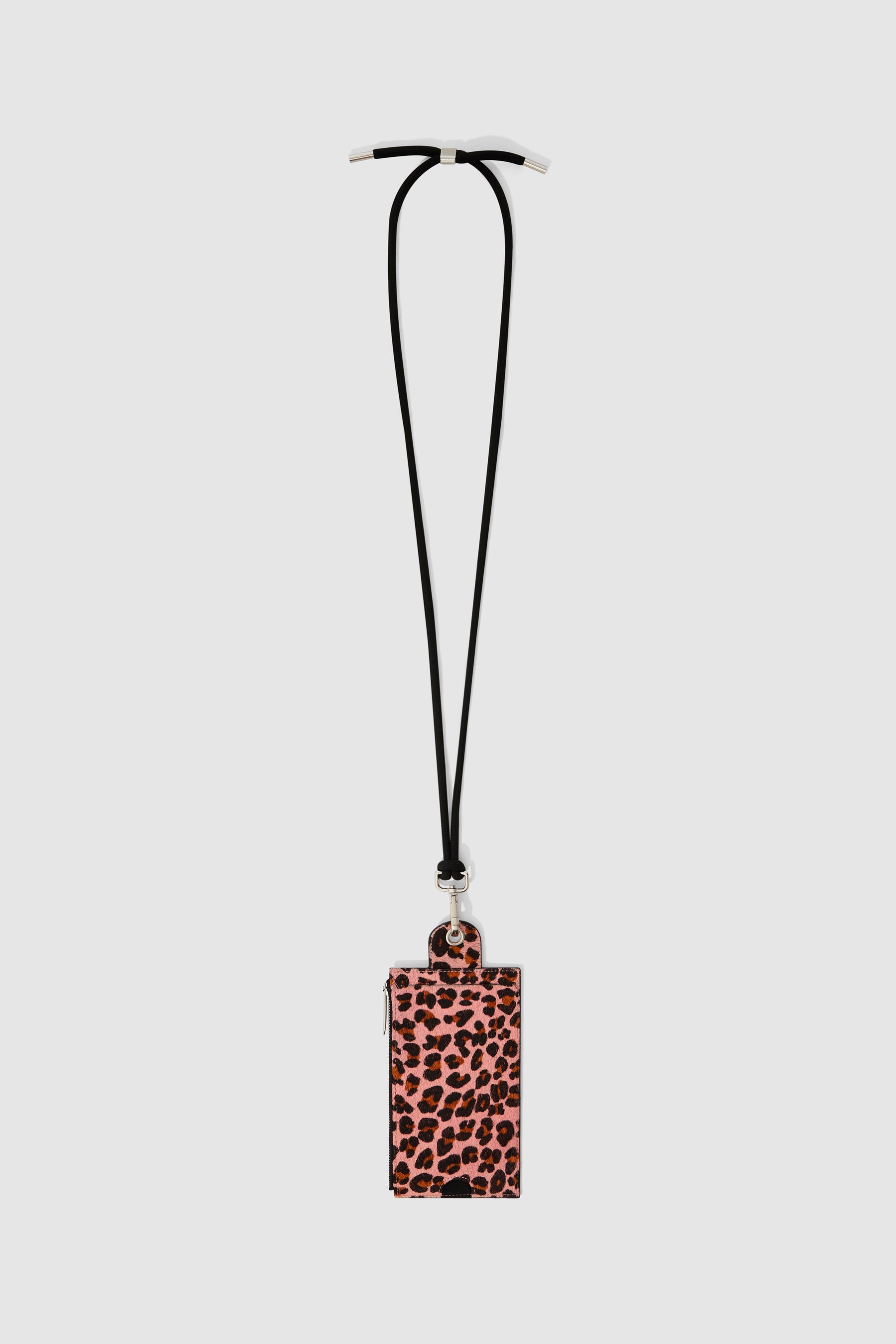 The Minis - Large neck wallet in pink Leopard printed leather