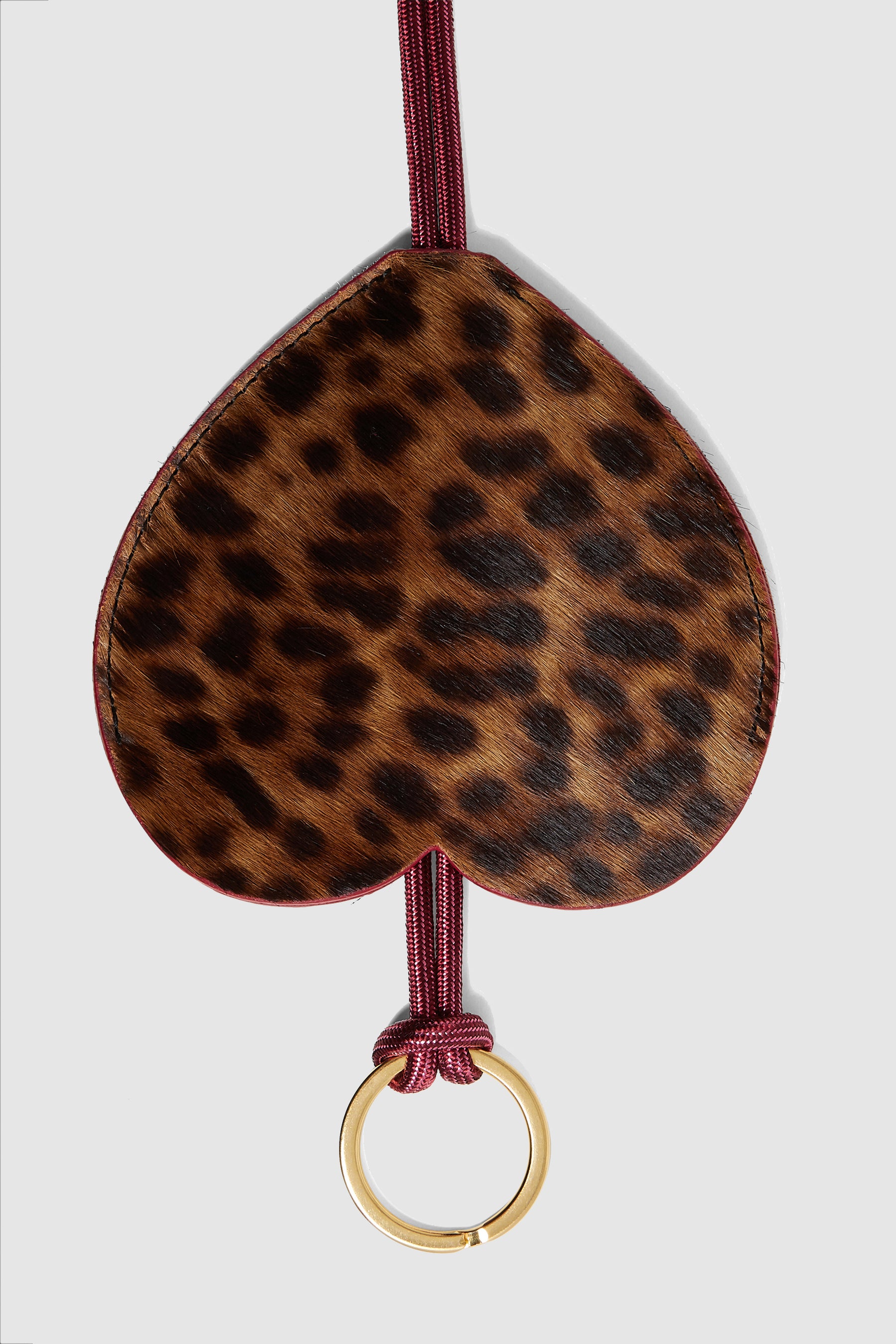 The Minis - Long Heart Keychain in Leopard leather