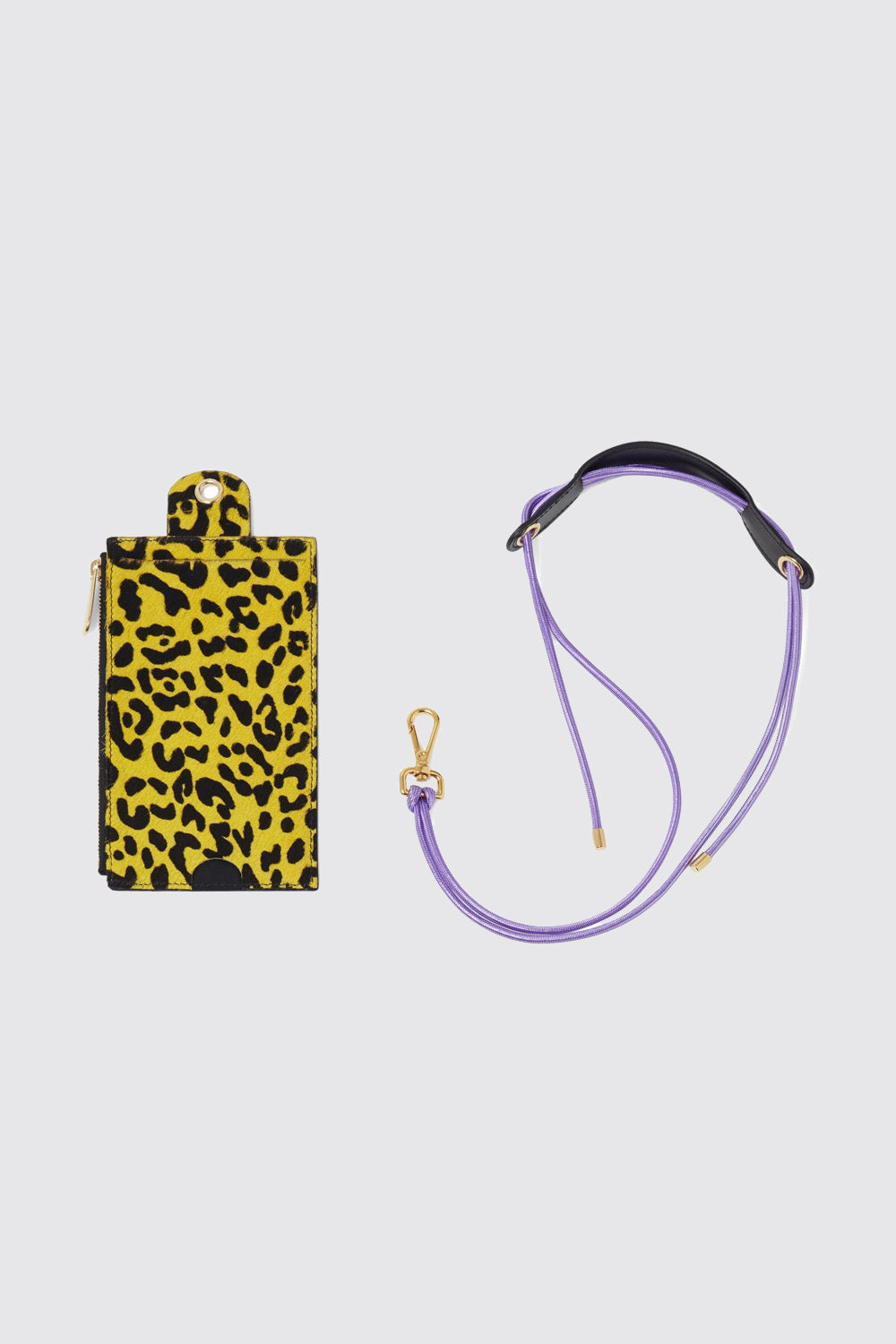The Minis - Large neck wallet in yellow Leopard printed leather